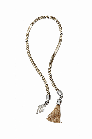 CORDÃO POMPOM CAQUI C/PRATA 42CM 1UN