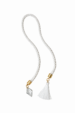 CORDÃO POMPOM BRANCO C/OURO 42CM 1UN