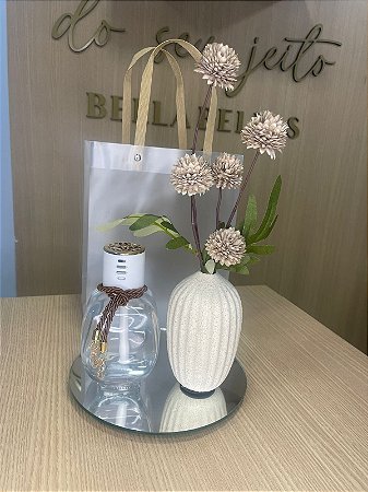 KIT DIFUSOR TRANSPARENTE COM ARRANJO BEGE