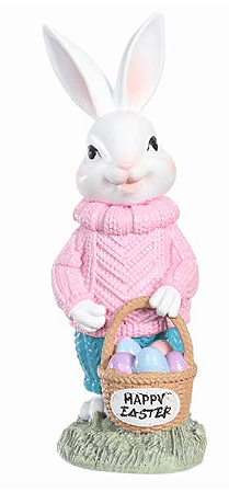 RESINA DECORATIVA COELHA TRICOT PROVENCAL ROSA 15.5X5cm 1UN