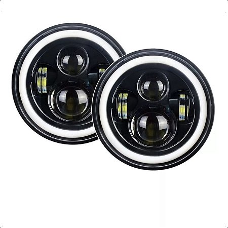 Kit 2 Farol Angel Eyes Defender Led Jeep Troller Fusca Kombi