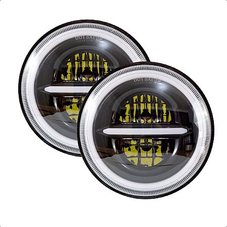 Kit 2 Farol Angel Eye 7 Polegadas Led Drl Seta Fusca Kombi