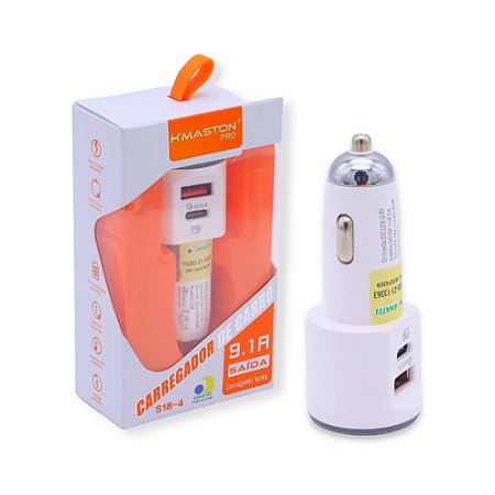 Carregador Veicular 2 Portas Usb / C