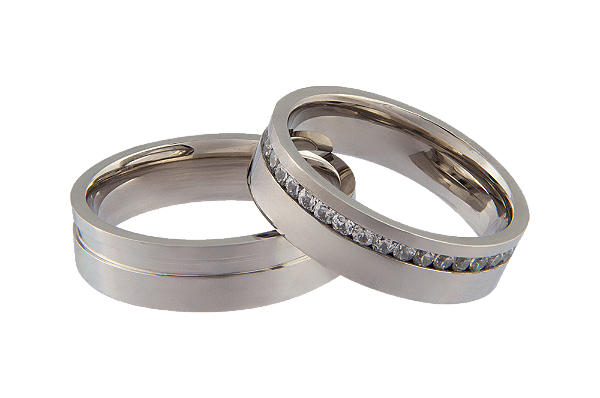 Par Aliança Aço Inox Reta 6mm Com Zirconias Cristal 2mm - SR205