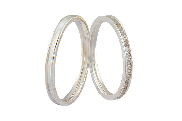 Par Aliança Prata 950 2,20mm Com Zirconias Cristal 1,25mm - ALP351