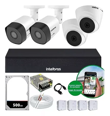 Kit 4 Cftv Cameras Intelbras 1120 Dvr Mhdx 1004-c 4c Hd 500g Adicionar aos favoritos 4.4