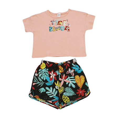 Conjunto Feminino Infantil Elian - Blusa com Shorts Time- 251719