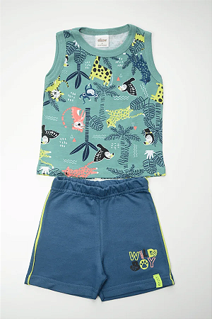Conjunto Menino Algodão Verde Com Estampa Animal Elian