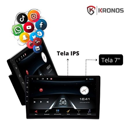 CENTRAL MULTIMÍDIA UNIVERSAL QUAD CORE 7" 2DIN 2GB/32GB CARPLAY ANDROID AUTO SEM FIO - KRONOS