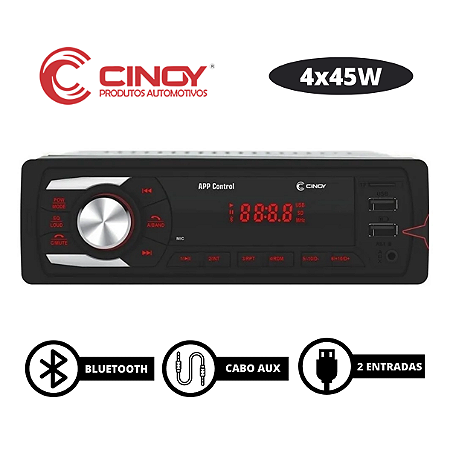 SOM AUTOMOTIVO USB/BT 4x45W 2xUSB - CINOY