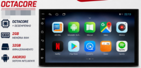 CENTRAL MULTIMIDIA ANDROID 9" OCTACORE 4G/64G APPLE CARPLAY E ANDROID AUTO (SEM FIO) - CINOY