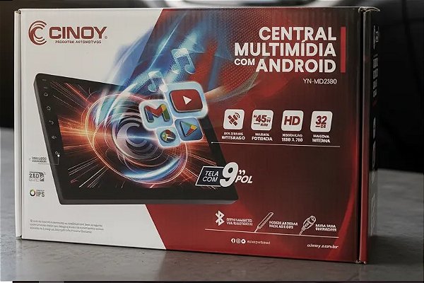 CENTRAL MULTIMIDIA ANDROID 9" QUADCORE 2G/32G APPLE CARPLAY E ANDROID AUTO (SEM FIO) - CINOY