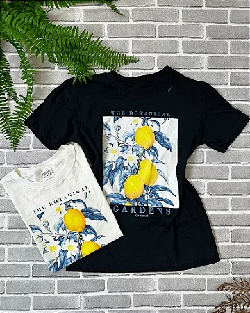 T-shirt Manguinha Gola Redonda Limão Gardens Preta