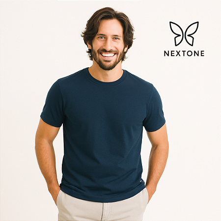 Camiseta masculina algodão egípcio azul - M