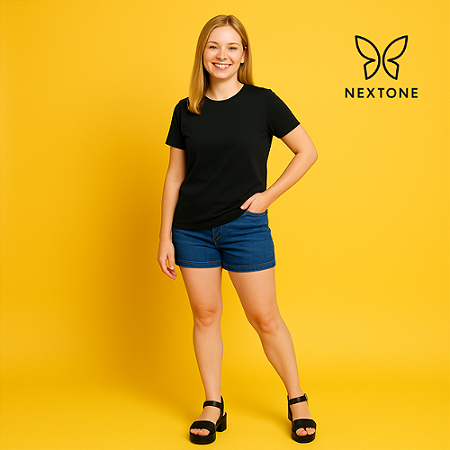 Camiseta feminina algodão egípcio preta - G