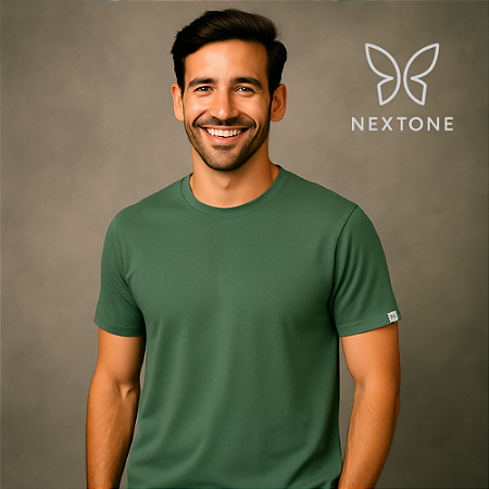Camiseta masculina algodão egípcio Verde Militar - M