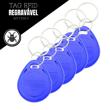 kit com 5 Tags RFID Regravável