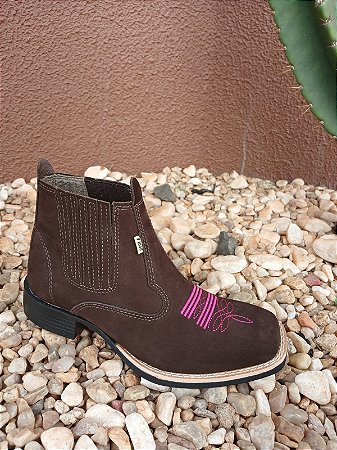 BOTINA TEXANA FEMININA NOBUCK CAFÉ / ROSA F1000