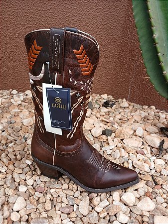 BOTA FEMININA BORDADA CAFÉ CAPELLI