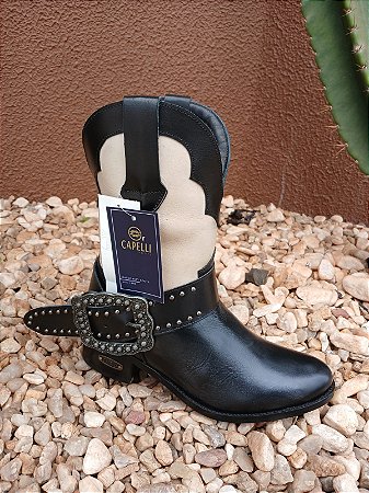 BOTA FEMININA PRETA OFF WHIT CAPELLI