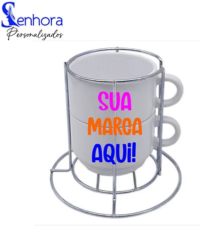 Kit 2 Xícaras de 200ml e Suporte de Metal Personalizada