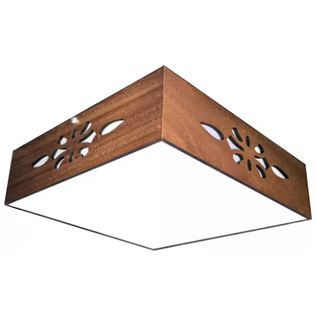 Luminária Plafon Madeira 20cm - Desenho Flor