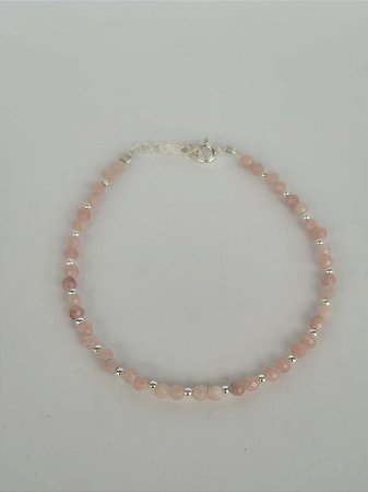 Pulseira esferas - Pedra Quartzo Morango