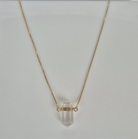 Colar Rosa Dourado - Pedra Quartzo Cristal