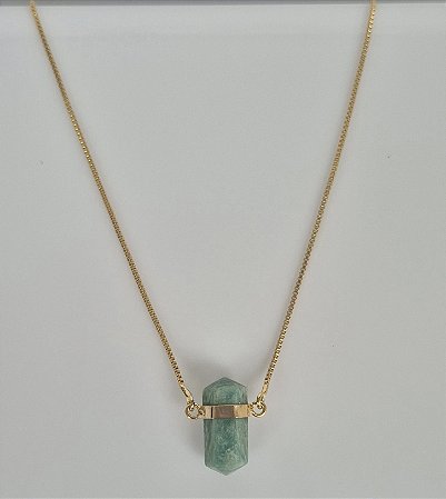 Colar Rosa Dourado - Pedra Amazonita