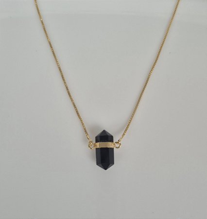 Colar Rosa Dourado - Pedra Ônix