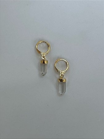 Brinco Bonina Dourado - Quartzo Cristal
