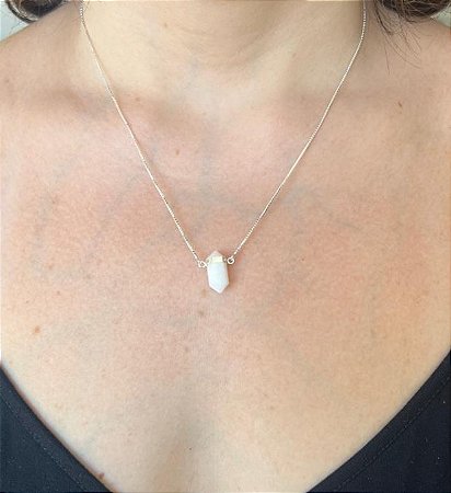 Colar Rosa - Pedra Quartzo Branco