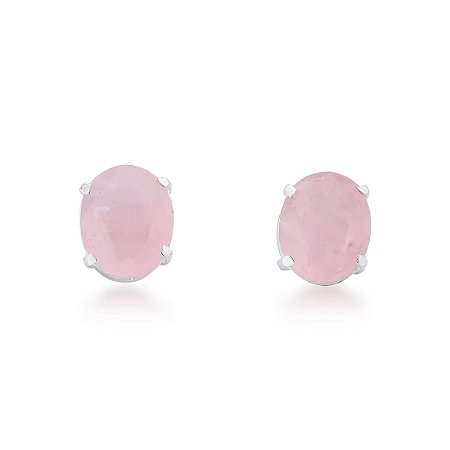 Brinco Oval - Quartzo Rosa