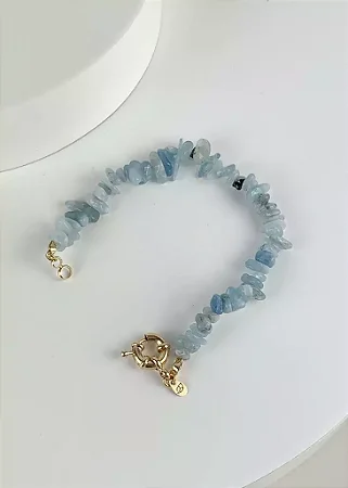 Pulseira Cascalho de Água Marinha com fecho boia