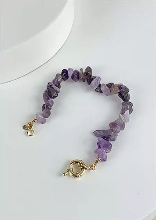 Pulseira de Cascalho de Ametista com fecho boia