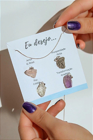Kit "eu Desejo" : 1 corrente + 4 pingentes de pedras naturais