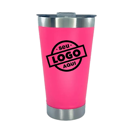 Copo Térmico Liso Rosa Com Tampa Para Personalização 473ml