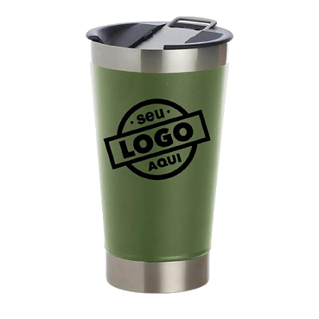 Copo Térmico Liso Verde Com Tampa Para Personalização 473ml
