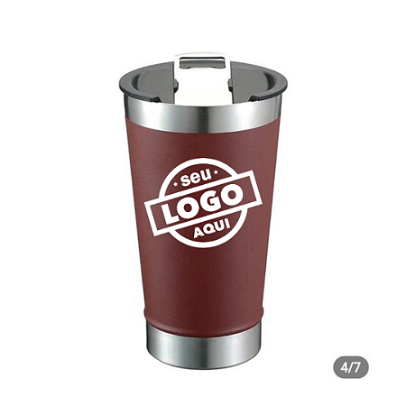 Copo Térmico Liso Marrom Com Tampa Para Personalização 473ml