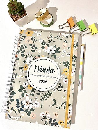 CADERNO FLORAL CINZA