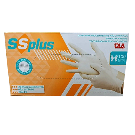 Luva de Látex Descartável com Pó Tamanho M - 100 Unidades