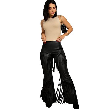 CALÇA  LUISA EM CORINO/FRANJA