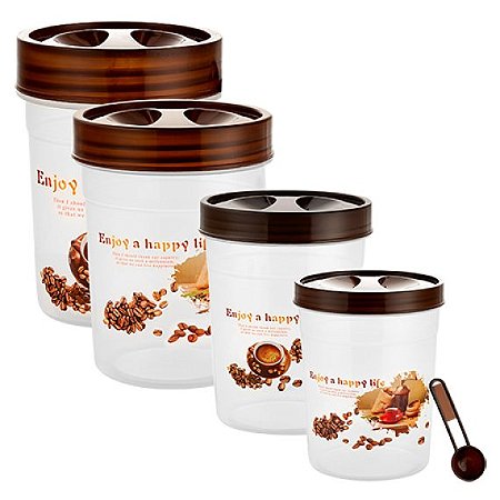 CONJ 4 POTES 4 COLHERES PLASTICO