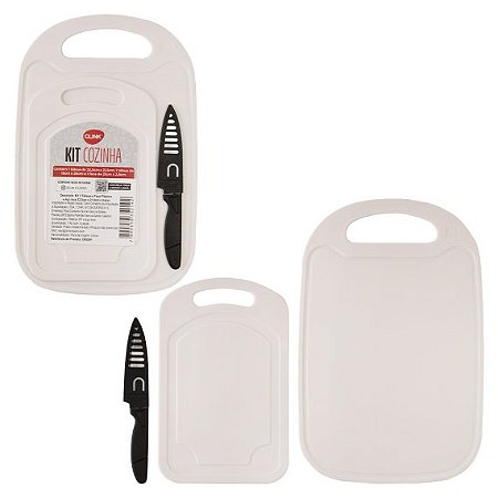 Kit 2 Tábuas e Faca Plástico e Aço Inox - Clink