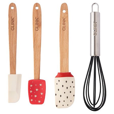 KIT 4 UTENSILIOS SILICONE, MADEIRA E FERRO