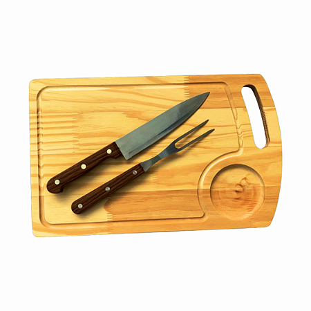 Kit Churrasco Personalizado – Tábua de Madeira, Faca e Garfo