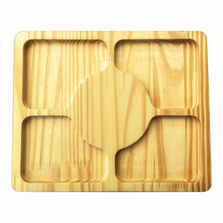 Petisqueira de Madeira Pinus Personalizado com 4 Divisórias - 28 x 23 cm