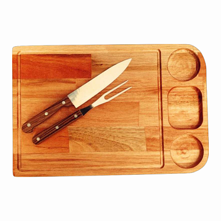 Kit para Churrasco Personalizado - com Tábua de Eucalipto, Faca e Garfo Inox Talberg - 30x45 cm