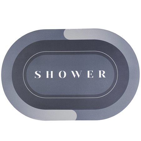 Tapete Antiderrapante absorvente Oval Lama de Diatomaceas 58x38cm Shower Cinza Escuro