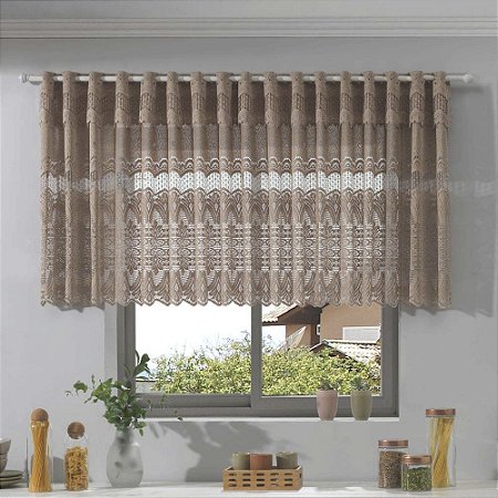 Cortina de Renda com Bandô para Cozinha Clássica Arabesco Interlar 300x80x20cm Desert